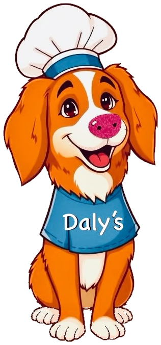 Daly's chef-dog mascot in his chef hat and Daly's shirt
